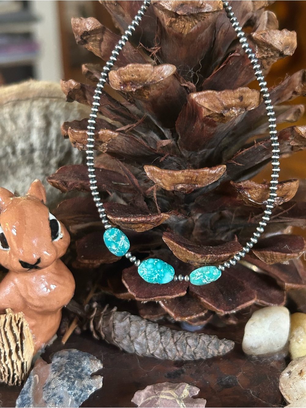 925 Sterling luscious desert pearls and white water turquoise necklace